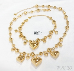 Bracelet Necklace Set Heart Shape Polished