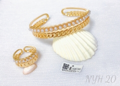 Whiter pearl layering shape gold/silver bangle ring set