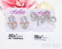 Earrings Gold Silver Artificial Gem Bow