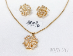 Earrings Necklace Set Gold Four-Leaf Clover