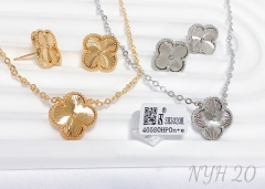 Necklace Earrings Set Four Leaf Clover Gold/Silver