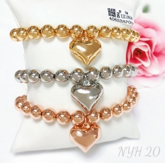 Bracelet Beaded Silver/Gold/Rose Gold Set Heart Shape Polished