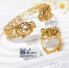 Leopard shape hollow gold/silver bangle ring set