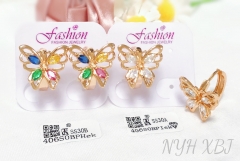 Earrings Gold Butterfly Artificial Gemstones