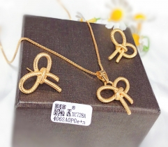 Earrings Necklace Set Gold Bow