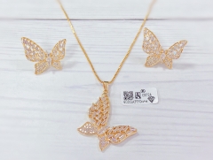 Necklace Earrings Set Gold Butterfly Artificial Gemstone