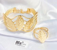 Bracelet Ring Set Gold Polished Leaf