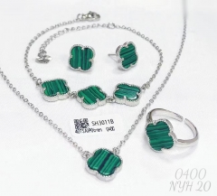 Stripe Green Lucky Four-Leaf Clover Jewelry Set