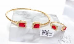 Bracelet and ring set gold red zircon