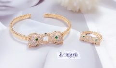 Leopard bracelet ring set gold style