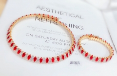 Necklace Bracelet Set Red and White Zirconia