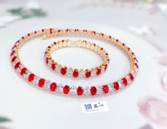 Bracelet necklace set  red and white zircon