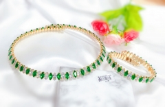 Bracelet Necklace Green and White Zirconia