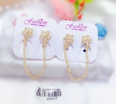 Gold flower earrings with chain