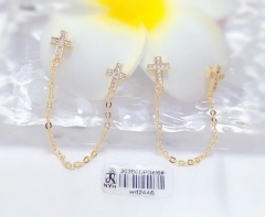 Gold cross earrings with chain