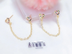 Gold heart-shaped colored zircon earrings with chain