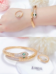 Gold Snake Bracelet Ring Artificial Gemstone Set