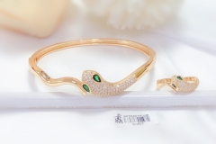 Green Eyed Snake Bracelet Ring Set