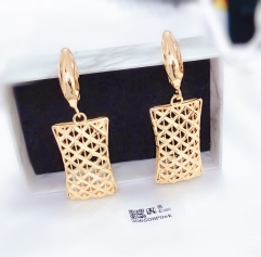 Gold Rectangular Hollow Drop Earrings