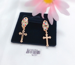 Polished Gold Cross Drop Earrings