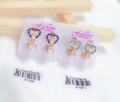 Hollow heart-shaped artificial gemstone   earrings