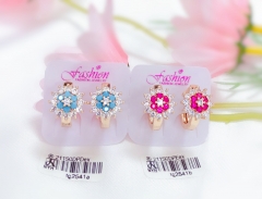 Blue/red zircon flower earrings