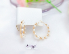 Gold round arc pearl big earrings