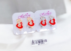 Red color heart shiny  earrings