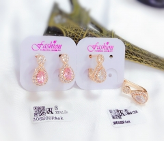 Pink and White Zircon  Gold Earring