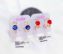 Blue/red shiny zircon earring