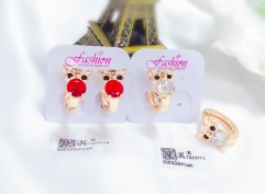 Red/White Zirconia Owl Style Earrings