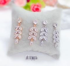 Artificial gemstones stud earrings shaped like leaves