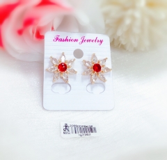 Red heart flower style gold earring