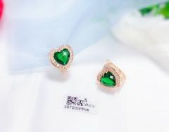 Green heart-shaped zircon gold-tone earrings