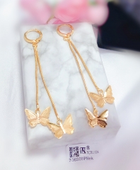 Long style butterfly shape gold earrings