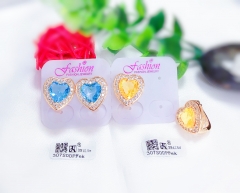 Blue/Orange Heart Shaped Zirconia Gold Tone Earrings