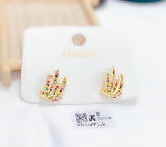 Irregular colorful zircon gold earrings