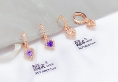 Purple/Colorful Love Zircon Gold Earrings