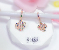 Hollow-out cactus colored zircon earrings