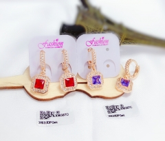 Red/purple cubic zirconia gold earrings