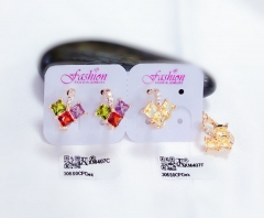 Colorful irregular shaped zircon gold earrings