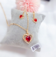 Heart Style Red Zircon Gold Earrings Necklace