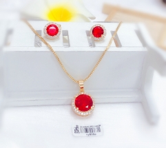 Red Sapphire Style Artificial Gemstone Necklace Earrings