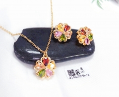 Flower Colored Zirconia Gold/Silver Earrings Necklace