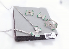 Full diamond bow green edge gold/silver  jewelry set