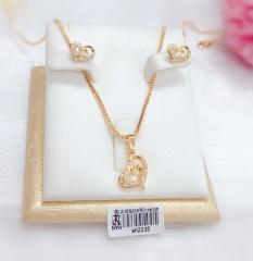 Hollow heart style gold earrings and necklace