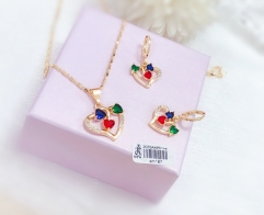 Colorful hollow heart gold necklace earrings