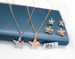 Diamond Starfish Gold/Silver Earrings Necklace