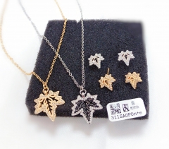 Maple Leaf Style Gold/Silver Earrings Necklace