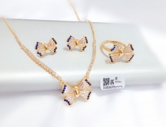 Full diamond bow blue edge exquisite jewelry set